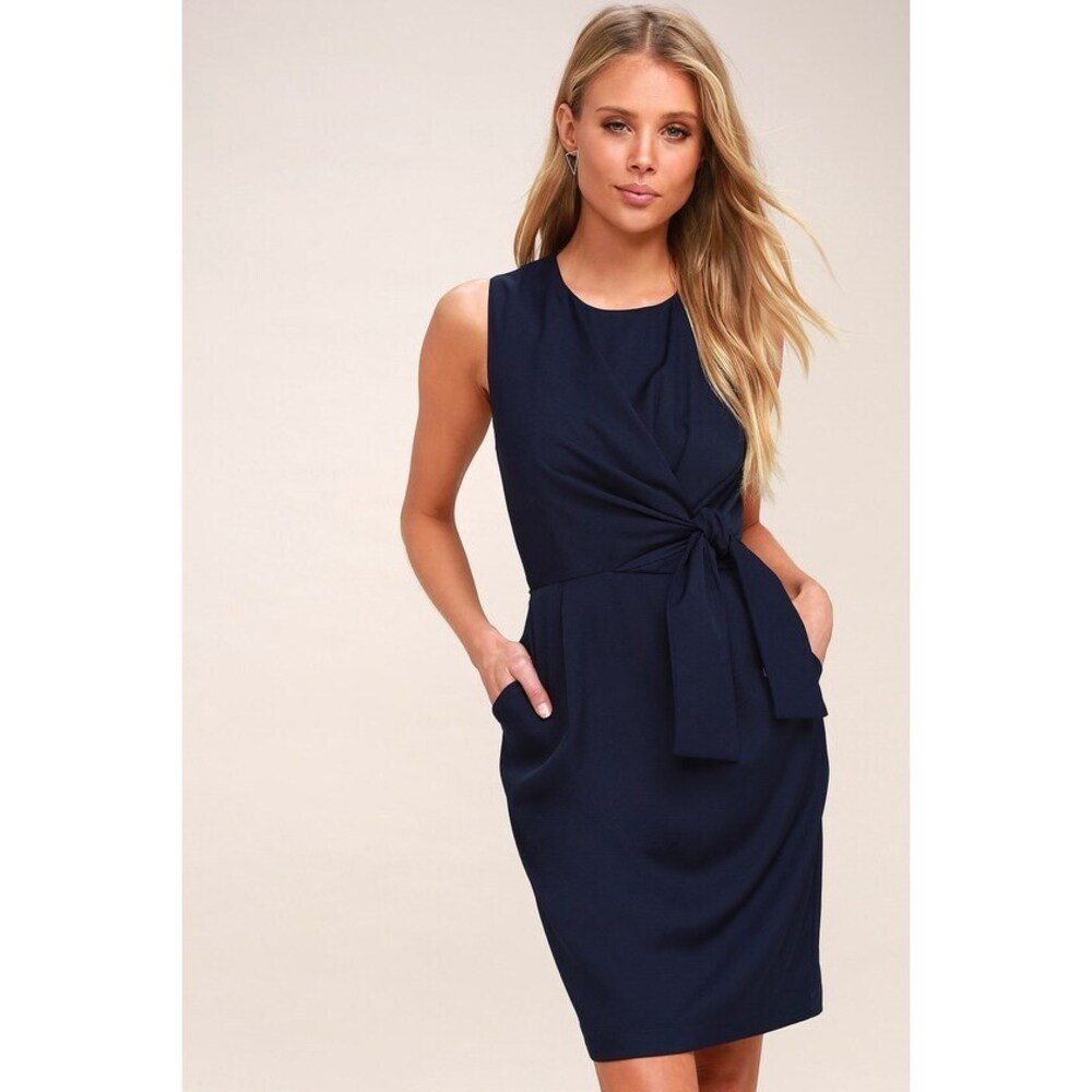 Lulus Zealous Love Navy Blue Tie-front Midi Dress - Size S